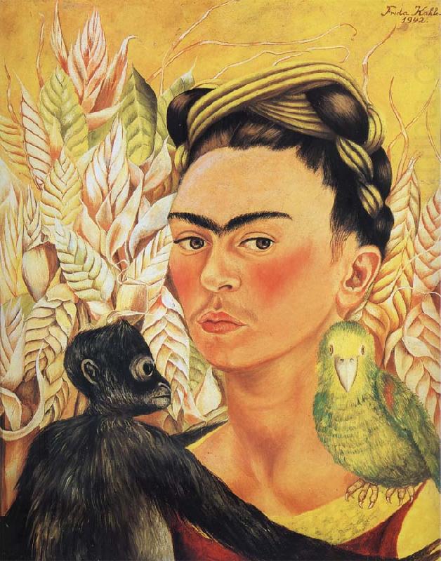 Self-Portrait with Monkey and Parrot, Frida Kahlo